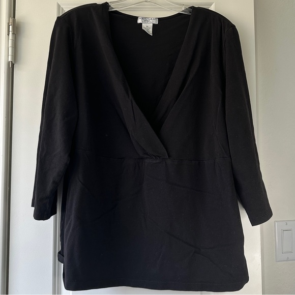 Hannah Tops - Hannah Elegant Black Deep V-Neck Blouse